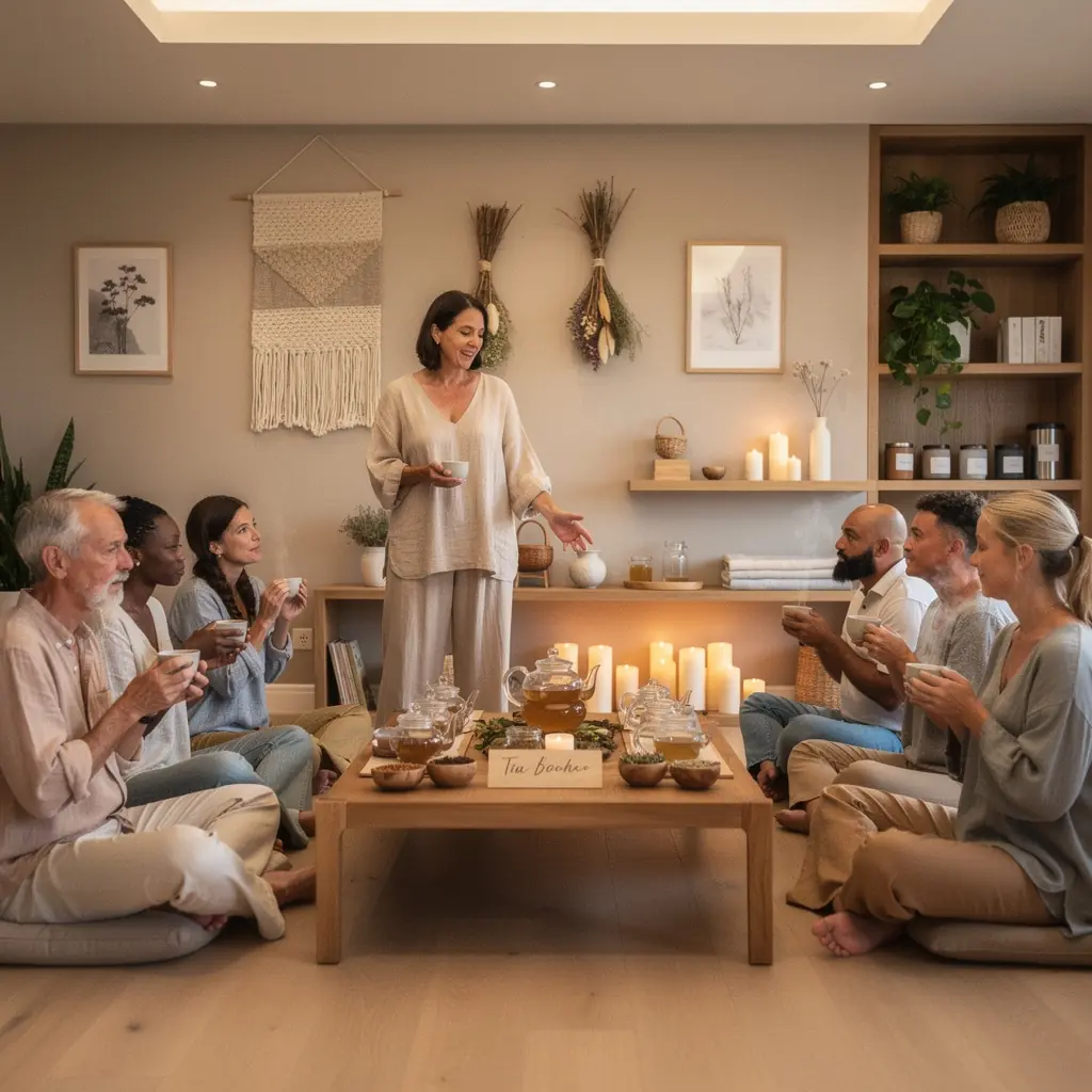 Žena, ktorá sa usmieva a vychutnáva si teplý čaj v pohodlnom prostredí